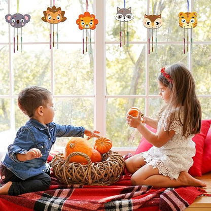 Fennoral 9 Pack Fall Wind Chime Kit for Kids Make You Own Fall Animals Wind Chime DIY Coloring Fall Craft Wooden Hanging Ornaments Outdoor Activity Autumn Thanksgiving Party Decorations