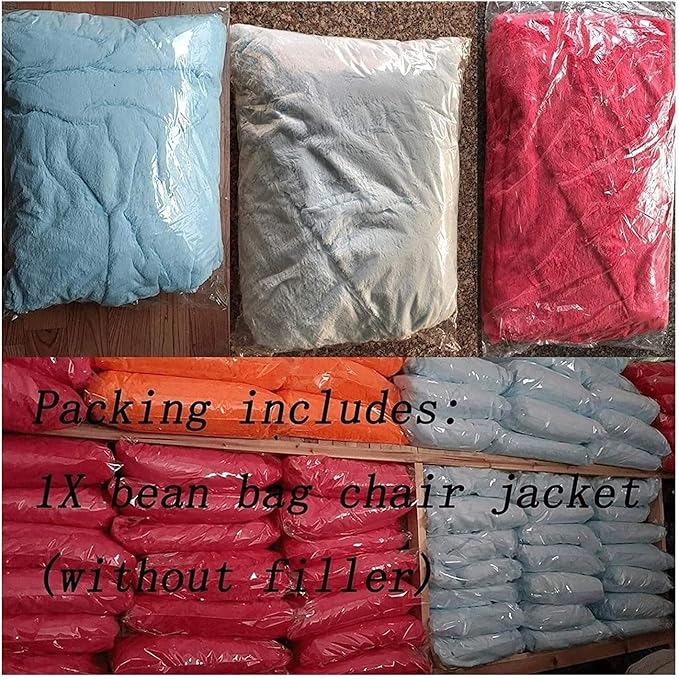 Giant Fur Bean Bag Cover (Cover only, no Filler) Living Room Furniture Big Round Soft and Fluffy Artificial Fur Bean Bag Lazy Sofa Bed Cover (7FT+New Black)