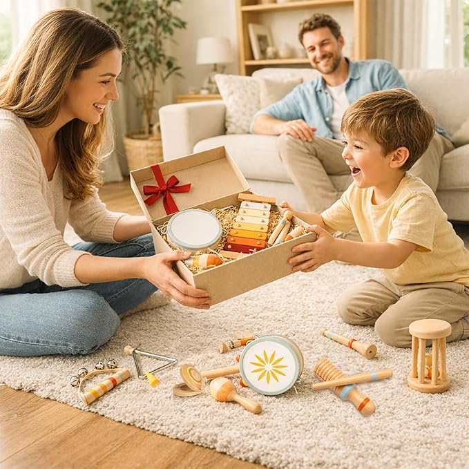 Baby Musical Instruments for Toddlers 1-3, 12PCS Montessori Musical Toy Set with Xylophone, Drum, Maracas...Perfect Toy Gift for 1-3 Year Old Boy Girl