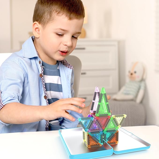 PicassoTiles Nano Tiles Magnetic Building Construction Set with Tin Storage Case Compact Colorful Mini Travel Magnet Tile Playset STEM Educational Learning Classroom Toy Blocks Kids Ages 3+ PN11