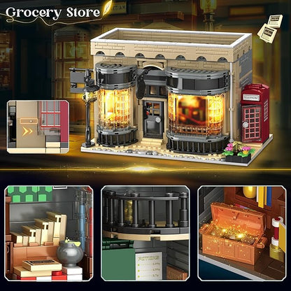 Grocery Store Building Blocks for Adults, for BookNook Building Set with LED Light, Shop Window and Telephone Booth, House Building Toy for Home Decor Bookshelf, 1368Pcs