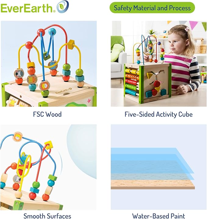 Wooden Activity Cube, 5 in 1 Activity Center, Educational Wooden Toys for Toddlers for Kids 1+, FSC Certified