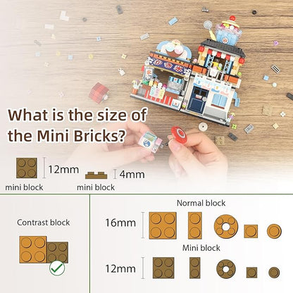 QLT Japanese Street View Ice Drink Shop Mini Building Blocks, Building Toys Model Set for Girls, Boys 6-12 Years Old, 668 PCS Simulation Architecture Construction Toy, Gift Idea for Kids Adults