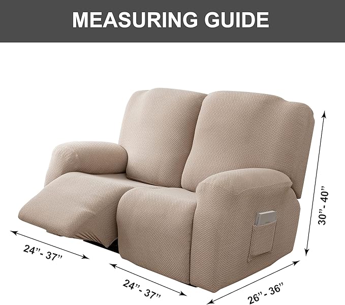 Genina Recliner Loveseat Cover Stretch Couch Covers Sofa slipcover for 2 Seat Reclining Couch Thick Jacquard Furniture Protector (Taupe)