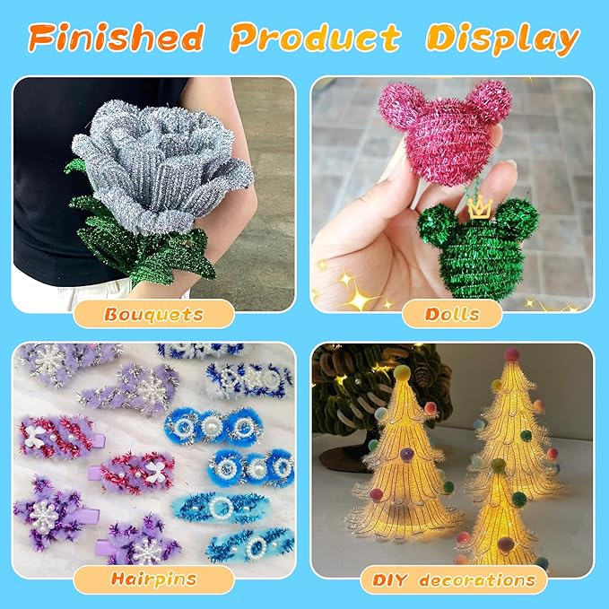ZXIIXZ 100 Pcs Pipe Cleaners, Glitter Pipe Cleaners Craft Supplies, Creative Craft Pipe Cleaners Bulk for Art DIY Crafts Decorations/Glitter Silver