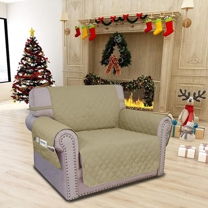 Easy-Going Sofa Slipcover Chair Cover Waterproof Couch Cover Washable Sofa Cover Non-Slip Fabric Furniture Protector with Pocket for Pets Covers Pets Kids Children Dog Cat (Chair, Sand)