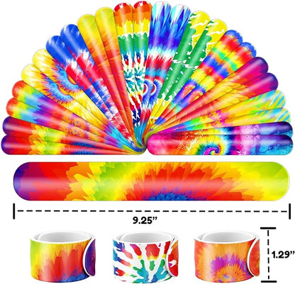 48PCS Tie Dye Party Favors - 24PCS Tattoos & 24PCS Slap Bracelets - Tie-Dye Birthday Supplies, Baby Shower Decorations, Classroom Prizes, Gifts for Boys & Girls