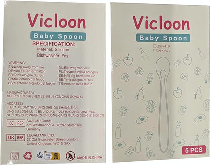 Vicloon Baby Silicone Spoons, 5 PCS Baby Training Feeding Spoons for First Stage 4 Months Toddlers Infants, Baby Utensils Feeding Supplies, Soft Tip BPA Free Gum-Friendly Dishwasher Boil-Proof
