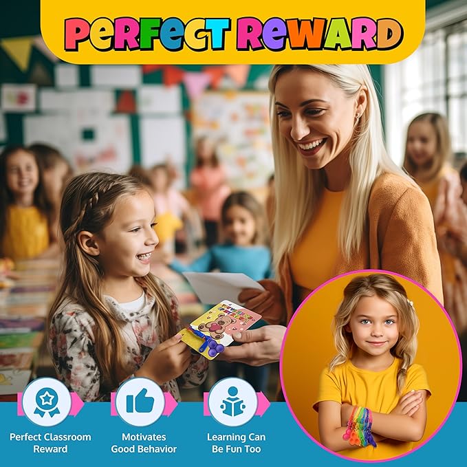 UpBrands 48-Pack Popit Zipper Bracelets with Valentine Day Cards - Perfect Sensory Gifts for Classroom Exchanges and Kids’ Joyful Moments