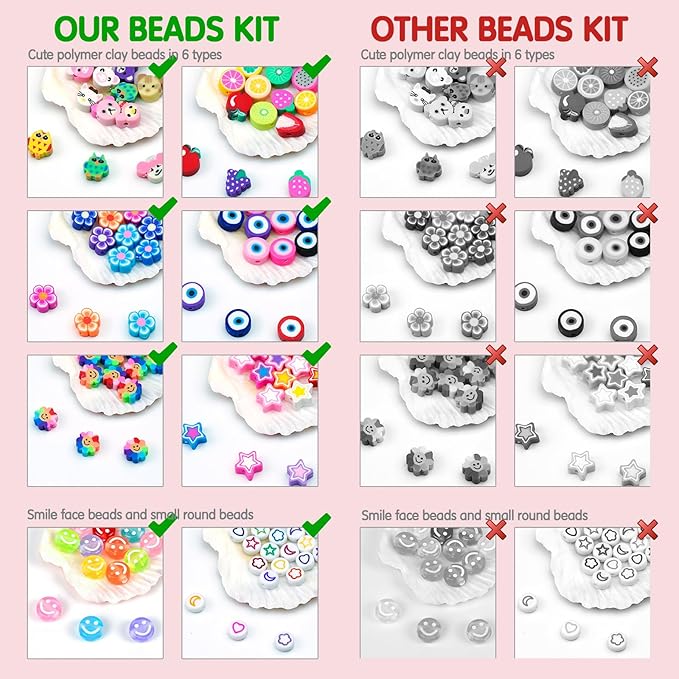 Dowsabel Bracelet Making Kit, Beads for Bracelets Making Pony Beads Polymer Clay Beads Smile Face Beads Letter Beads for Jewelry Making, DIY Arts and Crafts Gifts Toys for Girls Age 6-12