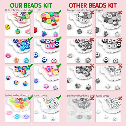 Dowsabel Bracelet Making Kit, Beads for Bracelets Making Pony Beads Polymer Clay Beads Smile Face Beads Letter Beads for Jewelry Making, DIY Arts and Crafts Gifts Toys for Girls Age 6-12