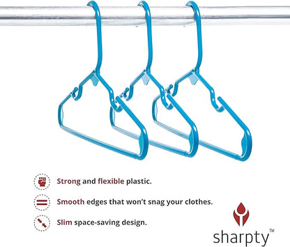 Sharpty Kids Plastic Hangers, Children's Hangers for Baby, Toddler, and Child Clothes - Everyday Standard Use - Ideal for Boys and Girls Closet, Clothing, Pants, Coats, and More - Blue, 60 Pack