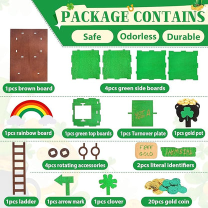 RGJ St Patrick's Day Leprechaun Trap Kit for Kids, Wooden DIY Leprechaun Trap Craft Kit to Catch A Leprechaun, St Patrick's Day Decorations for Kids Party Supplies (Finished Painted)
