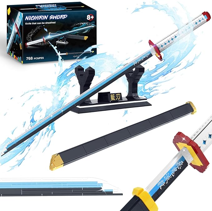 Jorumo Demon Slayer Swords Building Sets for Adults and Kids, 39in Tomioka Giyuu Sword Building Block with Scabbard and Stand, Anime Sword Building Toy Katana Demon Slayer Gift, 768 Pcs