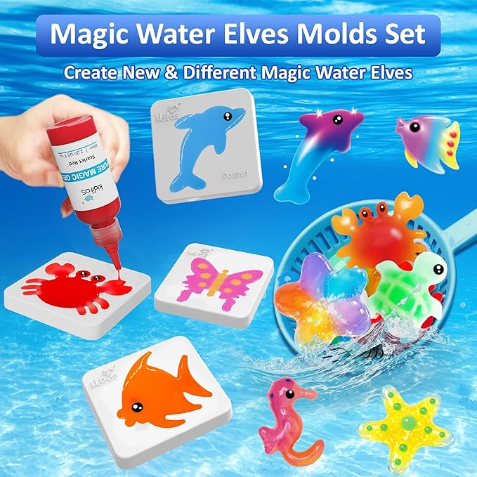 Kiditos Magic Water Elf Ocean & Nature Mold Set – 10 Reusable BPA Free Plastic Shapes for Creating Colorful Water Elves, STEM Craft Toy for Kids