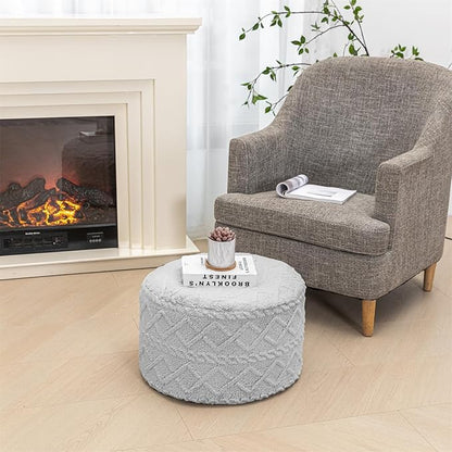 Pouf Ottoman Stuffed 20x20x12 Inches Floor Pouf Plush Fiber Ottoman Foot Rest Under Desk Foot Stool for Living Room Bedroom (Light Gray Pouf with Filler)