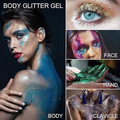 Pure Gold Face Body Eye Rave Glitter Gel, Self-Adhesive Hair Glitter for Women Kids, Holographic Chunky Sparkle Shine Shimmer Makeup for Singer Concert Music Festival Accessories, 1oz
