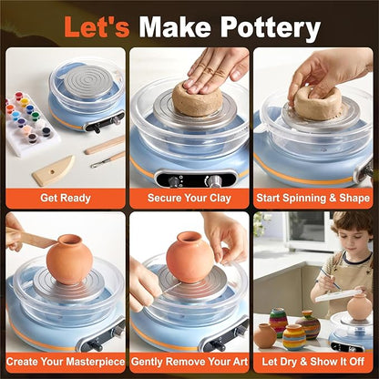 Funspire Pottery Wheel for Kids,mini Pottery Wheel for Children and Beginners - 4.7-inch Electric Pottery Wheel with Adjustable Speed, Low Noise, Precise Control, Includes 16 Pottery Tools