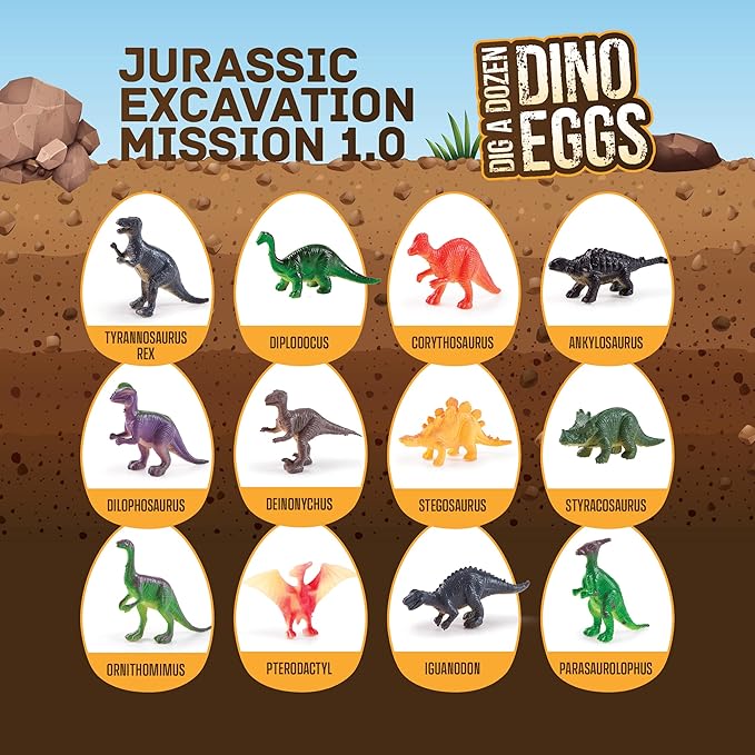 Dan&Darci Easter Dig a Dozen Dino Egg Kit for Kids - Dinosaur Toys Gift 3-12 Year Old - 12 Eggs & Surprise Dinosaurs - Science STEM Activities - Educational Boy Toy Party Gifts for Boys & Girls