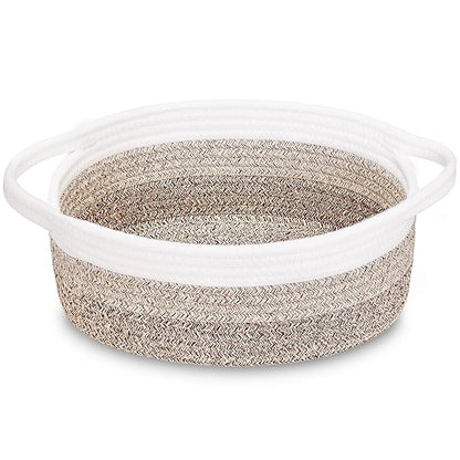 ABenkle Small Basket with Handles - Decorative Durable Rope Woven Storage Bin Shelf Storage Organizer Cube, Easter Baby Gift Basket, 12"x8"x5"