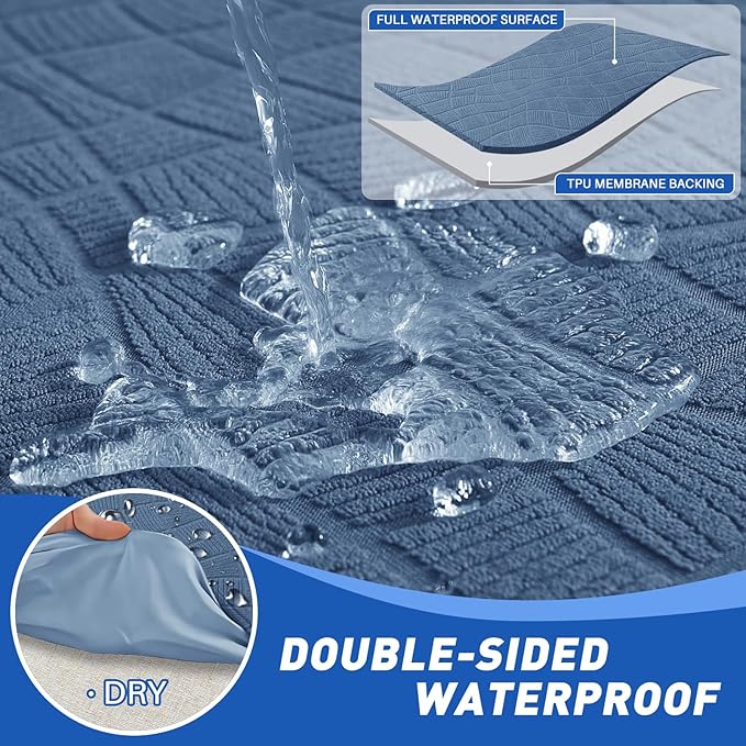 MAXIJIN Waterproof Recliner Couch Cover 5 Pieces Recliner Sofa Covers 3 Seater, Reclining Couch Furniture Protector with Elastic Straps & Pockets for Pet, Kids (Sofa Recliner, Dusty Blue)