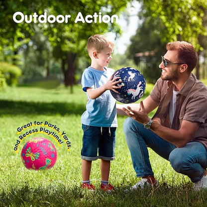 U&C Planet Playground Balls for Toddlers 1-3, 2 Pack 6 inch 8.5 inch Kickball for Kids Outdoor Indoor, Catoon Rubber Balls with Pump, Child Gift for Boys Girls 1-3 3-5 5-10