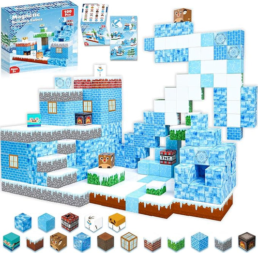 Magnetic Blocks - 100PCS Magnetic Building Blocks Glacier Castle, STEM Montessori Sensory Toys for Toddlers Kids Boys Girls Ages 3 4 5 6 7 8 9 10 Holiday Easter Birthday Gifts
