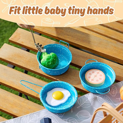 Kids Play Kitchen Toy Accessories Set Toddler Cooking Playset Colorful Stainless Steel Pots and Pans Birthday Gifts for 3+ Girls Boys (New Blue)