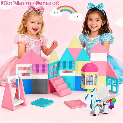 Unicorn Magnetic Tiles, Unicorn Toys for Girls Age 4-6, Princess Castle Magnet Toy for Kids Ages 4-8, Movable Magnetic Tiles 3D Educational Sensory Toys, Xmas Birthday Gifts for Boys and Girls