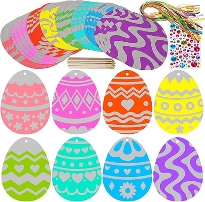 32 Sets Magic Color Scratch Art Easter Egg Ornaments Decorations DIY Easter Craft Kits Scratch Paper Easter Egg Scratching Tools for Kids Party Favors Easter Spring Classroom Home Activity Art Project