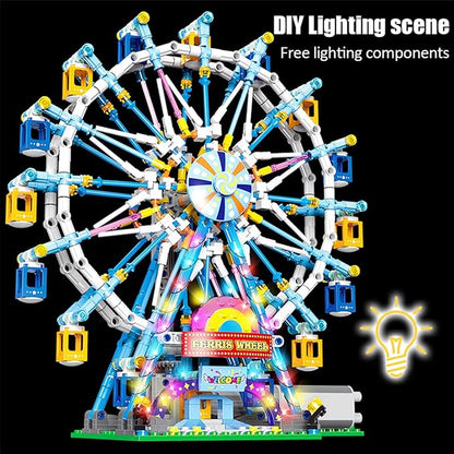 Rotating Ferris Wheel Building Blocks Kit,with Lights Amusement Park Building Construction Toys Set for 6+ Year Boys.Girls.Adult(870 Pieces)