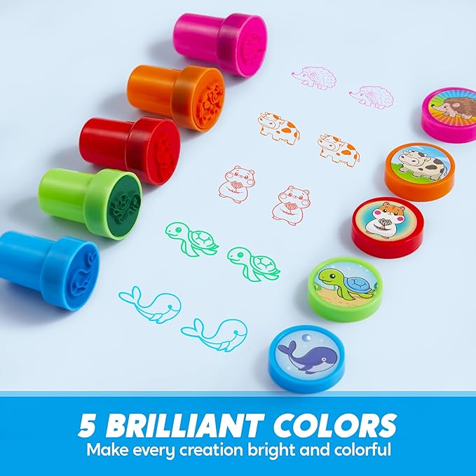 JOYIN 50 Pcs Animal Stamps for Kids, with 50 Different Designs, Farm,Sea Animals,Stamps for Crafting, Prize Box Toys for Classroom, Kids Party Favor