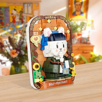 Cute 3D Painting Anime Toy Building Sets,Model Building Kits for Kids Adults,Rabbit self-Portrait Building Blocks Sets,Famous Art Sets Gifts for Kids(409 Pieces Bricks)