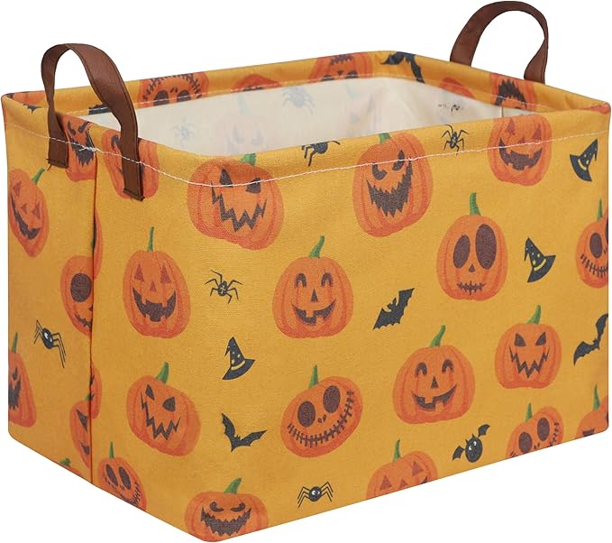 Rectangular Halloween Basket,Trick or Treat Basket for Boys and Girls,Waterproof collapsible storage box,Halloween Decor,Gift box(Halloween pumpkin)