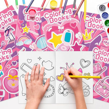 BZaber Pink Girl Coloring Books - 24Pcs Pink Princess Coloring Book for Girls Kid Bulk Including Cosmetics Cute Queen Pink Y2k Dress Party Cowgirl Party Supplies Birthday Gift Goodie Bag Filler