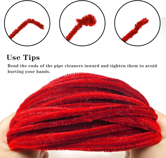 TOAOB 100pcs Pipe Cleaners Crafts Supplies Red Pipe Cleaners Chenille Stems 6mm x 12 Inch Fuzzy Pipe Cleaners for DIY Art Crafts Decorations