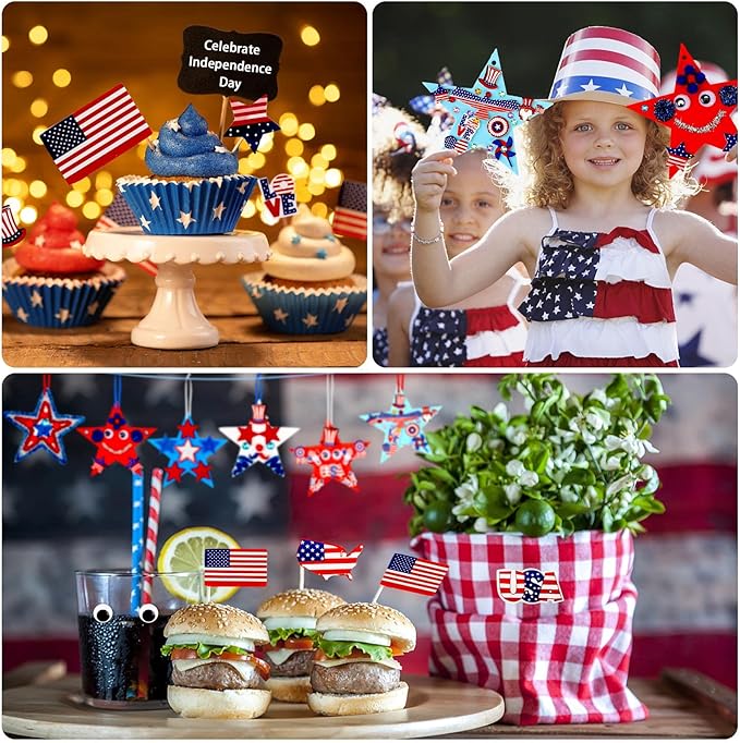 JULBEAR 418pcs 4th of July Star Foam Craft, Patriotic Self-Adhesive Glitter Foam Stickers Crafts Kit for Independence Day Patriotic Party Favors Kids Classroom Activity Decorations Supplies