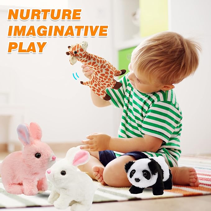 Hopearl Crawling Panda Interactive Electronic Pet Plush Toy with Sounds and Movements Animated Shaking Head Gifts for Toddlers Birthday, 7''