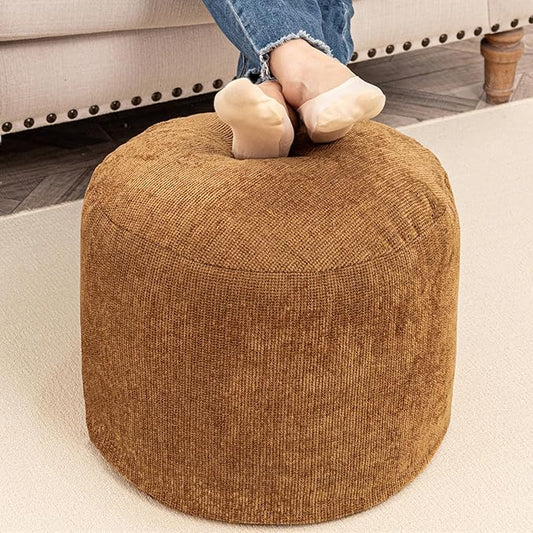 Sturdy Boucle Pouf Ottoman Foot Rest Nice Living Room Decor Lightweight Ottoman Pouf Filler Comfort Pouf Cover Modern Foam Stuffed Poof Perfect to Rest Your Feet No Need Assemble Light Coffee