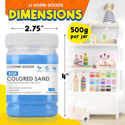 JJ CARE Colored Sand, 11 lbs. [10 Bottles] Craft Sand Art Kit for Kids 3 Years Above, Non-Toxic Color Sand Art Bulk, UV Stable Colorful Sand for Crafts, Wedding & Decorations, Kids Art Sand