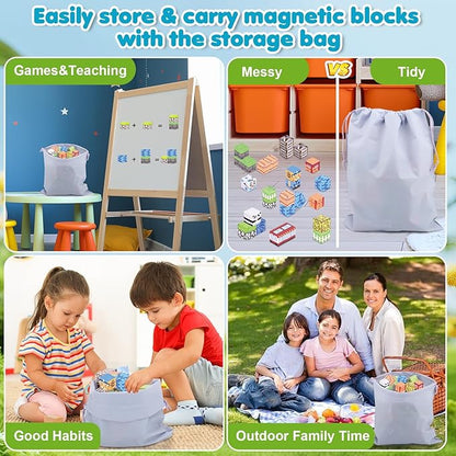 Ludmila 100PCS Magnetic Building Blocks, Montessori STEM Toys for Toddlers, Build 3D Magnetic Train Station Set, Sensory Construction Kit for Boys & Girls, for Ages 3-12 Birthday