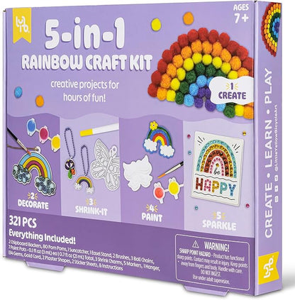 5-in-1 Rainbow Craft Kit - Multi-Project Colorful-Themed DIY Craft Set, All-in-1, Create-Build-Paint-Discover-Scratch, Kids 7+