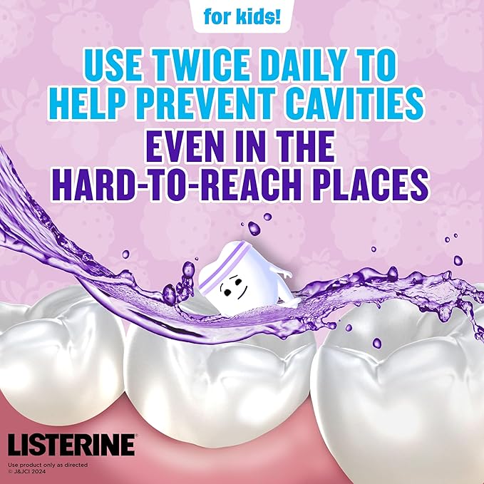 Listerine Smart Rinse Kids Alcohol-Free Anticavity Fluoride Mouthwash for Cavity Protection, Berry Splash Flavor, 500 mL