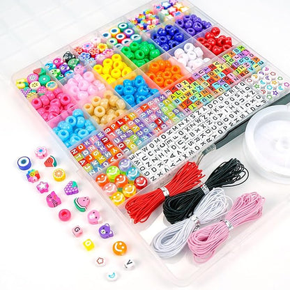 Dowsabel Bracelet Making Kit, Beads for Bracelets Making Pony Beads Polymer Clay Beads Smile Face Beads Letter Beads for Jewelry Making, DIY Arts and Crafts Gifts Toys for Girls Age 6-12