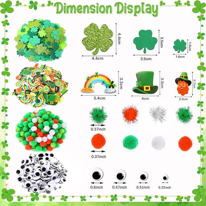 JULBEAR St. Patrick's Day Foam Stickers Crafts for Kids, 790Pcs Foam Shamrock Craft Kit with Shamrock Self-Adhesive Glitter Stickers for Saint Patricks Party Favors Classroom Activity Decorations