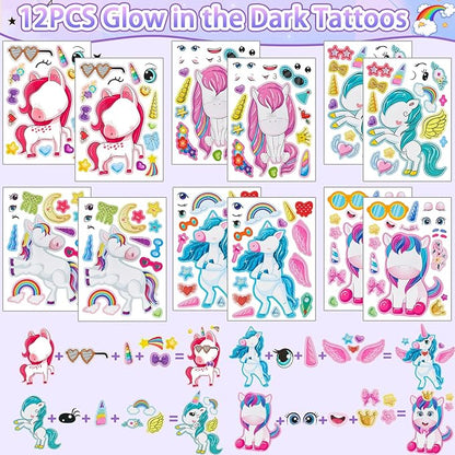 96PCS Unicorn Party Favors for Kids Coloring Masks DIY Craft Fufu Stress Toys Watercolor Pen Rings Stickers Bracelets Gifts Goodie Bags Pinata Fillers Stuffers Girls Unicorn Birthday Party Supplies