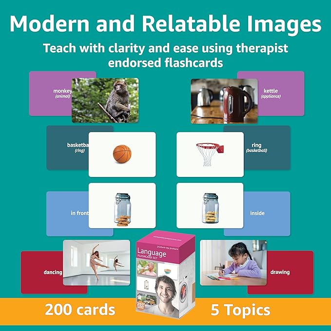 Language Flash Cards Set: Feelings and Emotions, Prepositions, Verbs, Categories & Go Togethers | Vocabulary Builder | Speech Therapy Materials | Autism Learning Materials | ESL Teaching Materials