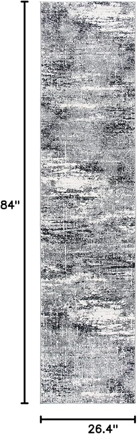 SAFAVIEH Evoke Collection 2'2" x 7' Ivory/Dark Grey EVK272G Modern Abstract Non-Shedding Entryway Foyer Living Room Bedroom Kitchen Runner Rug