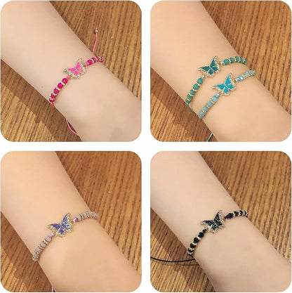12pc Women Girl Rhinestone Butterfly Bracelet Value Set Kids Party Favor Adjustable Bracelet, Crystal