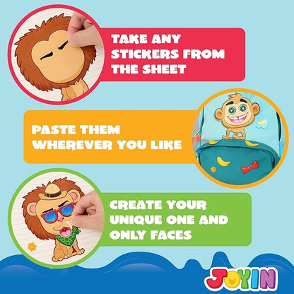 JOYIN 24PCS 9"x6" Make a face Stickers for Kids, Make Your Own Safari Animal Stickers, Jungle Party Favors Kids Crafts, Goodie Bags Stuffers, Classroom Rewards